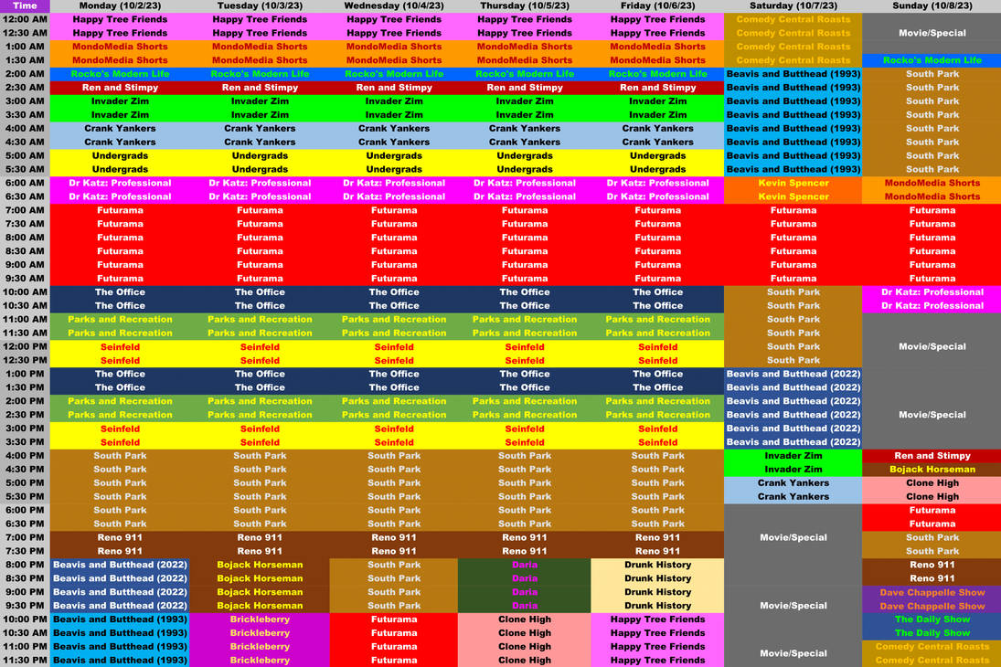 Comedy Central Ideal Schedule by ArtieRaccoonReviews on DeviantArt