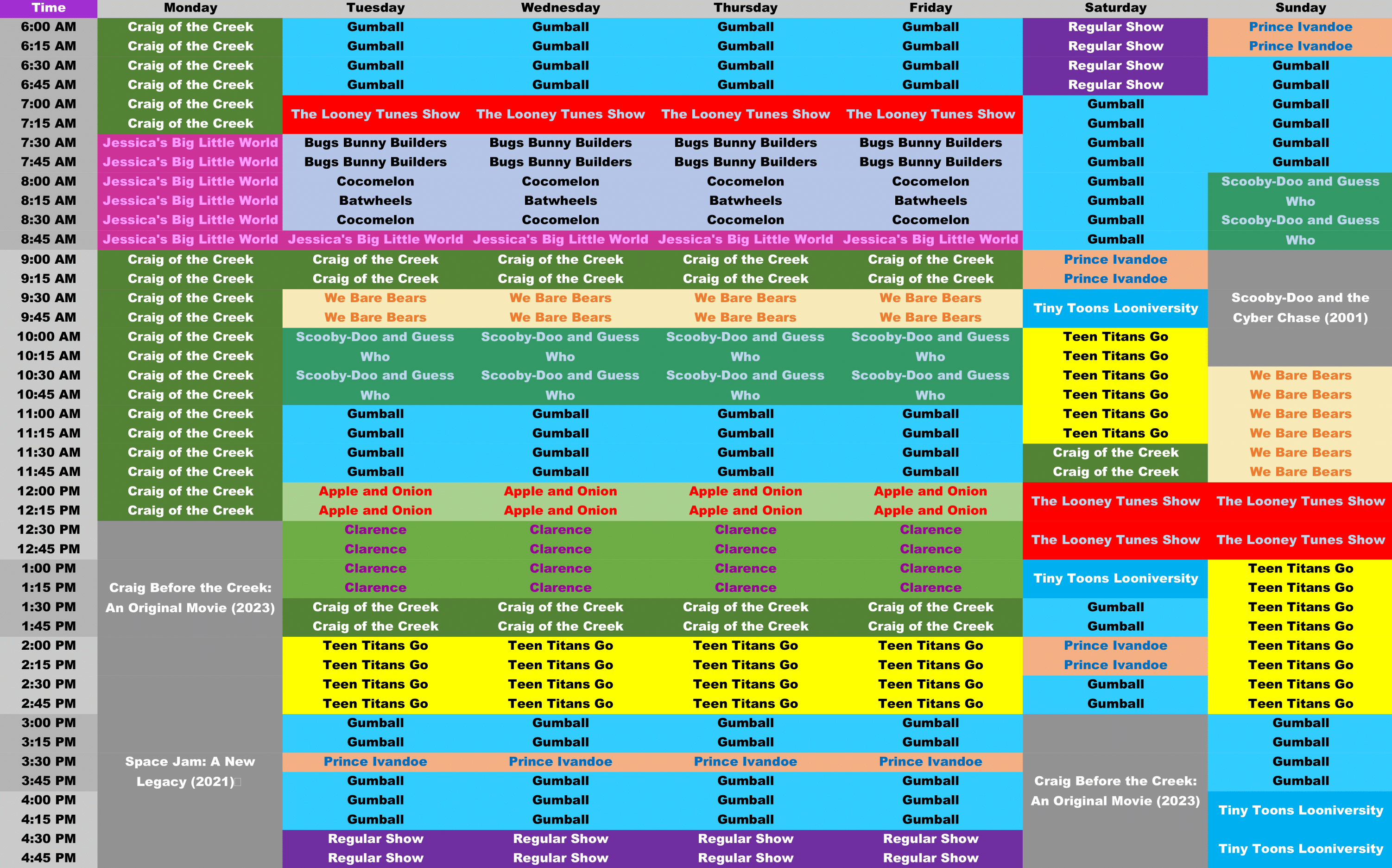 Cartoon Network Schedule for 1/15/24 - 1/21/24 by