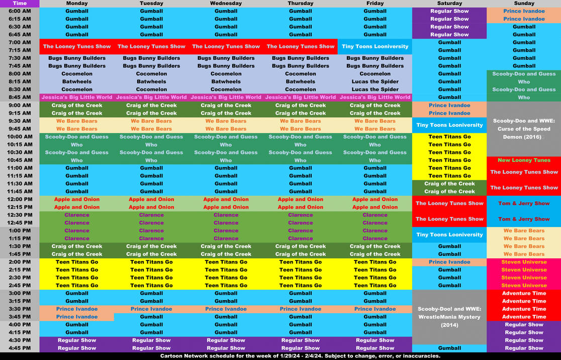 Cartoon Network Schedule for 1/29/24 - 2/4/24 by ArtieRaccoonReviews on DeviantArt cartoon-network-schedule-for-1-29-24-2-4-24-by-artieraccoonreviews-on-deviantart