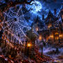 Moonlit Victorian Mansion of Spiders