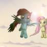 Flutteshy and Rainbow Dash flying SFM