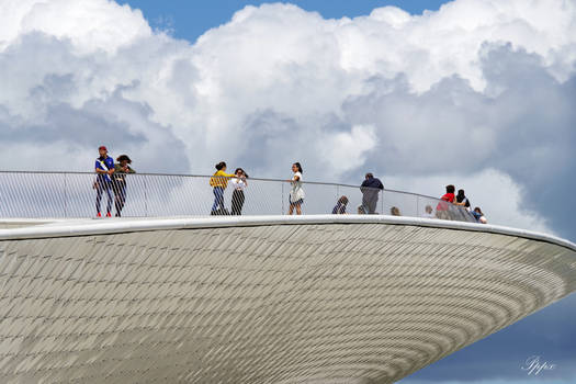 atop a flying saucer