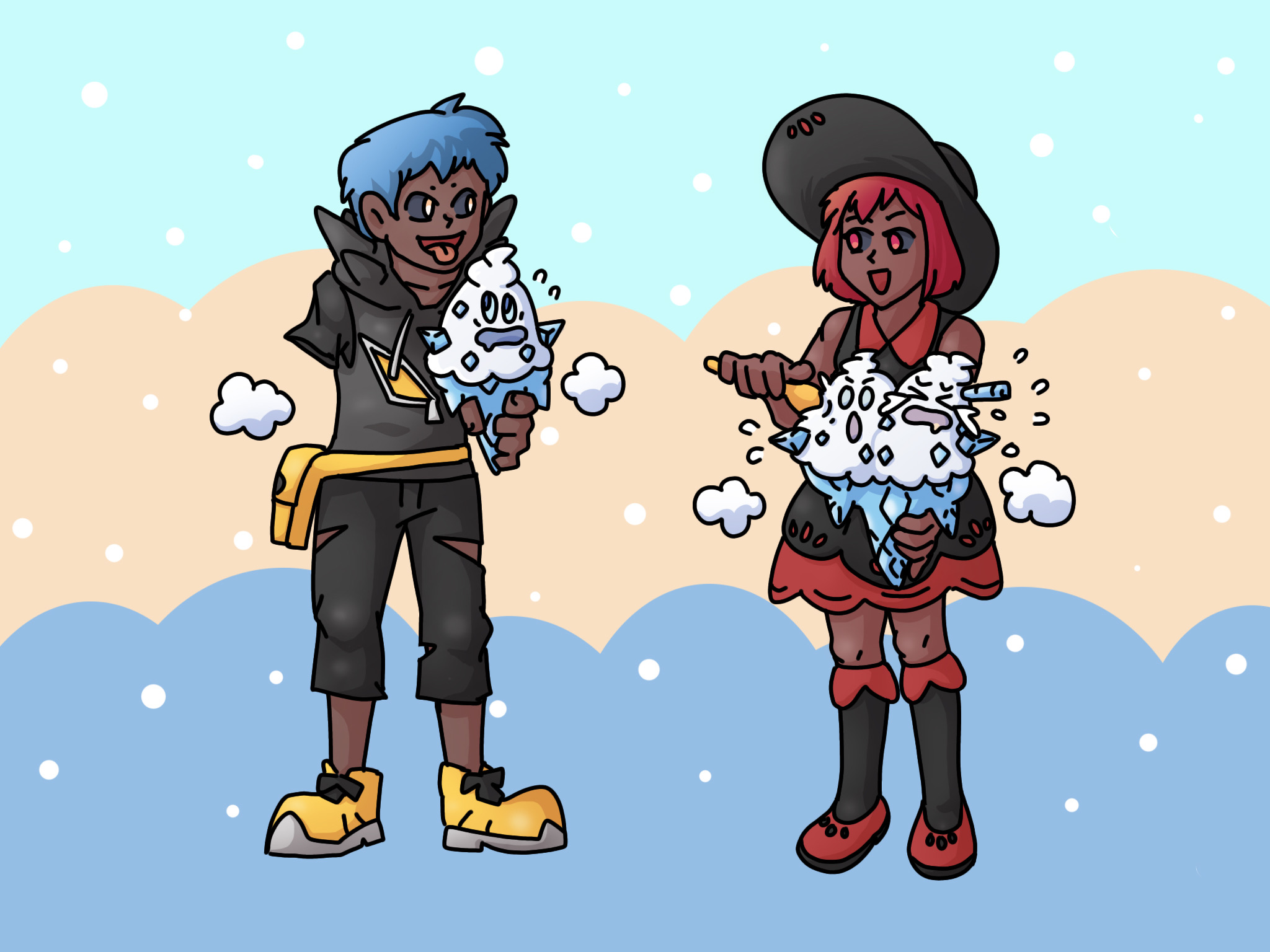 Orbis and Kookie as Pokemon Trainers