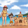 Pyre and her kids at the beach.