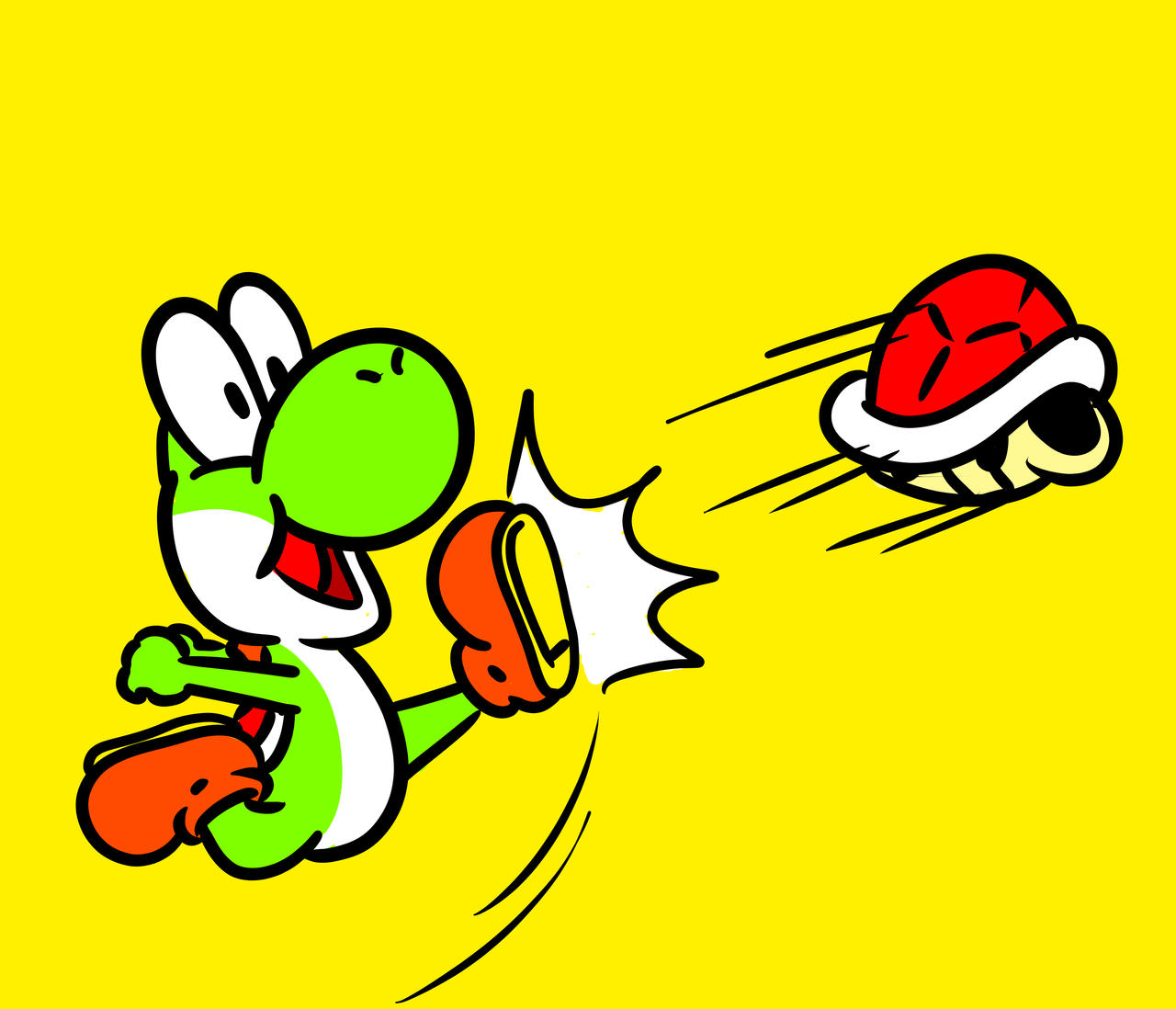 Yoshi kicking a red shell by ToonDreamer on DeviantArt