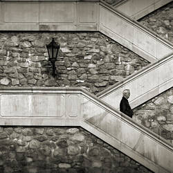 man + lamp + stairs