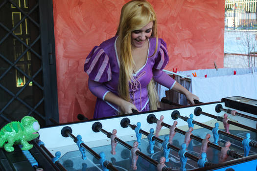 Rapunzel playing Foosball!