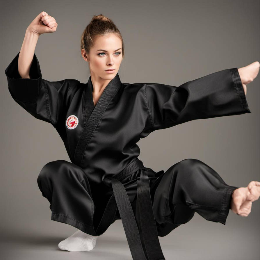 Female karate satin gi black silk