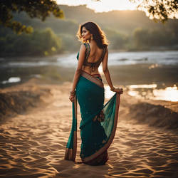 Indian Beauty Wearing Saree By Lake
