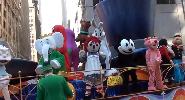 Cartoon characters on a float