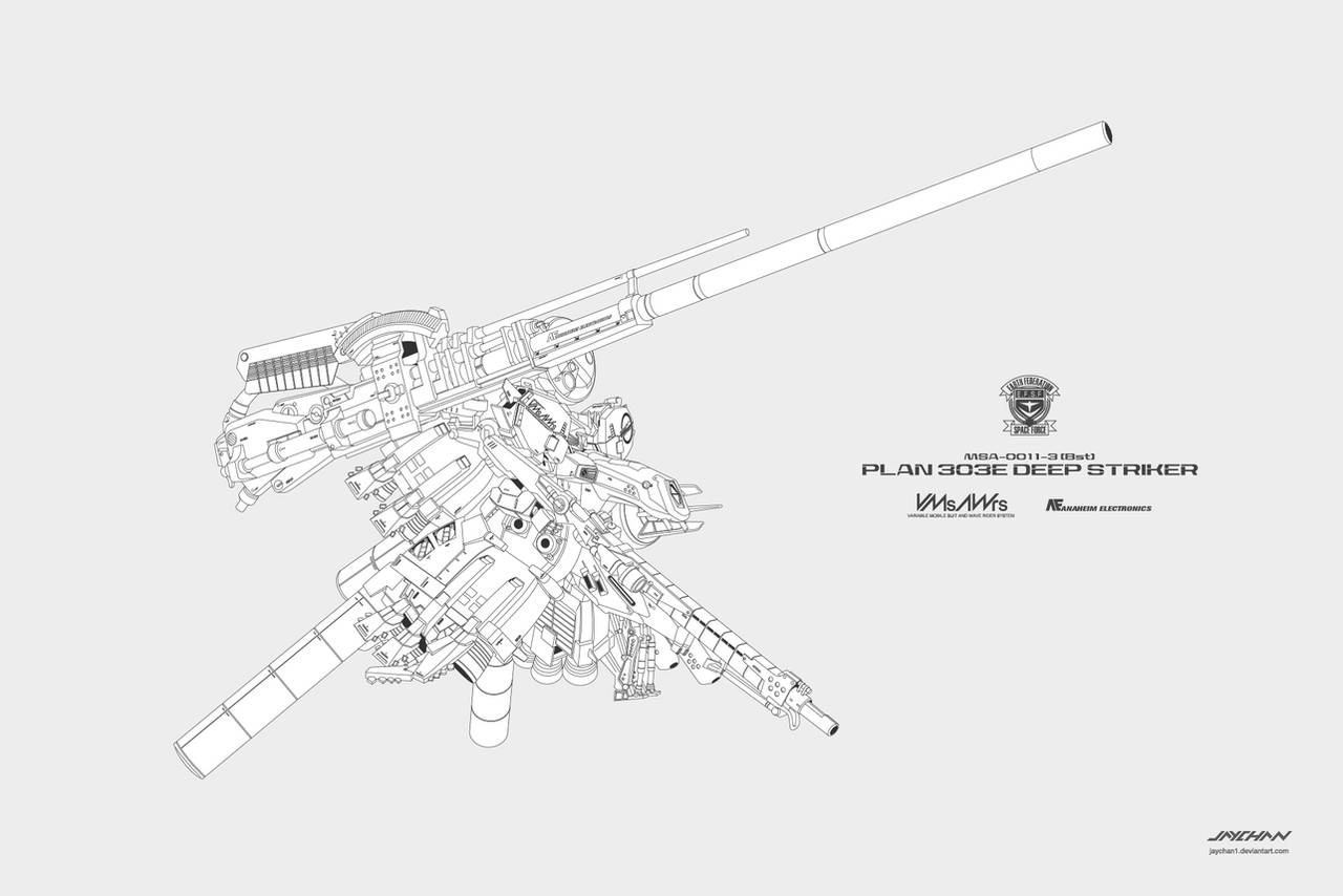 Ex-S Gundam DeepStriker mode Lineart by Jaychan1