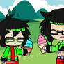 Kinomo and navin eating ice cream