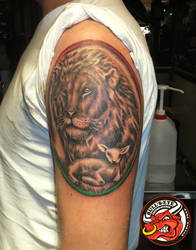 Black Grey Lion Lamb Tattoo