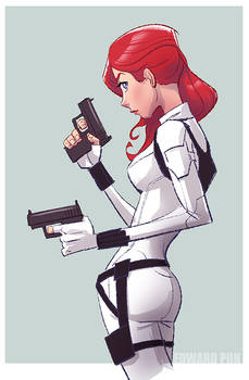 Black Widow white suit