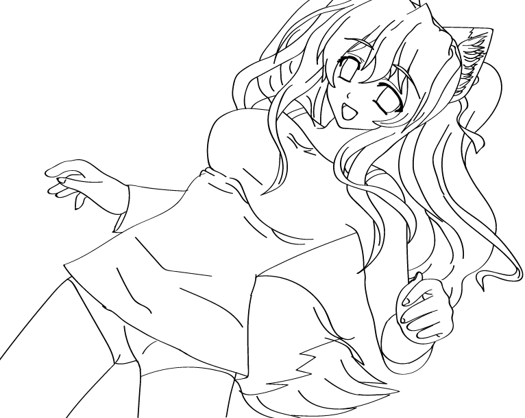 Anime Fox Girl Lineart