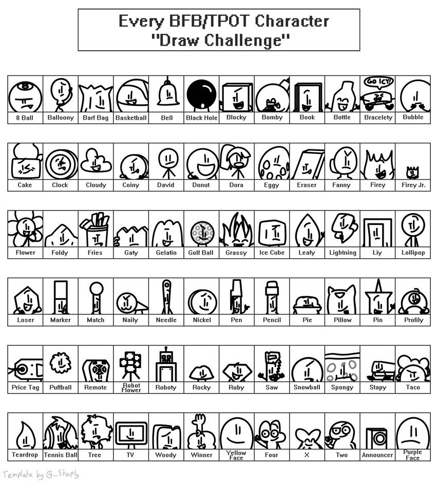 Bfb Hand Draw Redraw Every BFB TPOT Character Draw Challenge by RoyaleMarble363 on ...