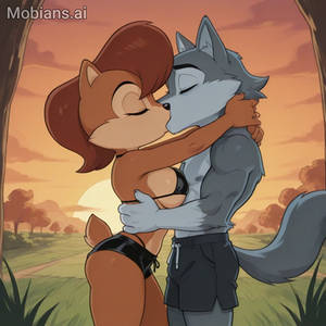 Sally Acorn and Wolf kiss