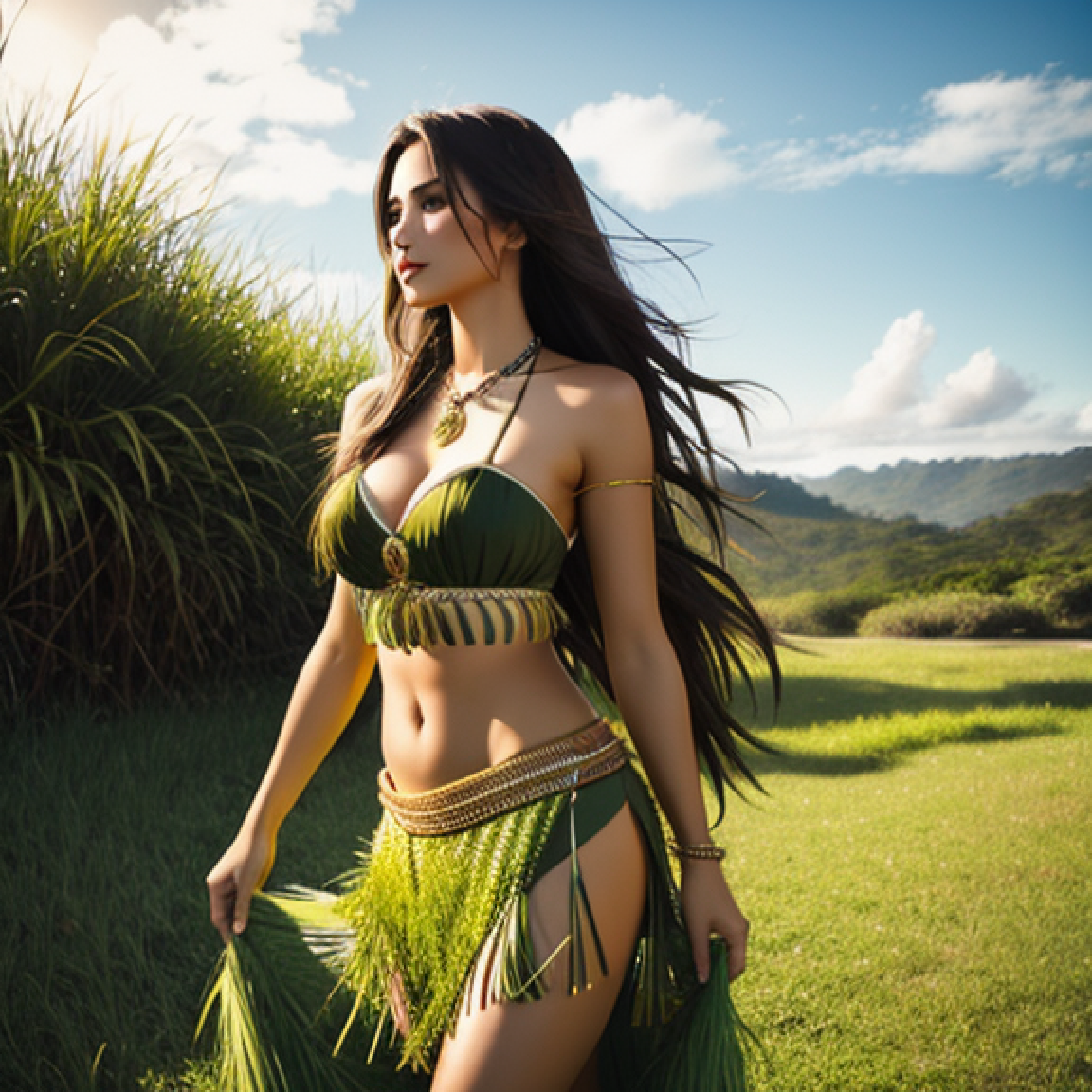 Sexy girl in grass skirt