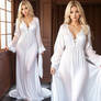 Blonde floor length long sleeved white silk nighty