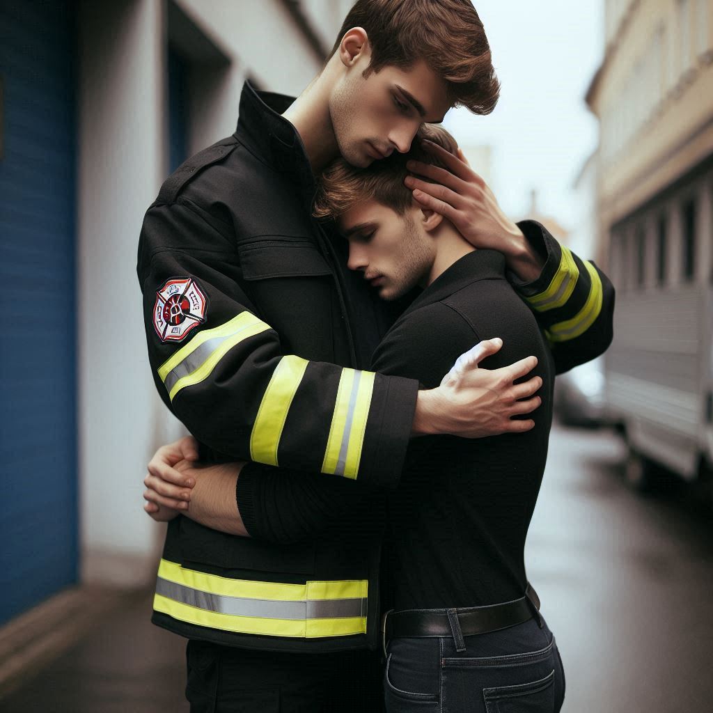 Dispatch Hug Firefighter Hug 1 by aiguysimagearchive on DeviantArt