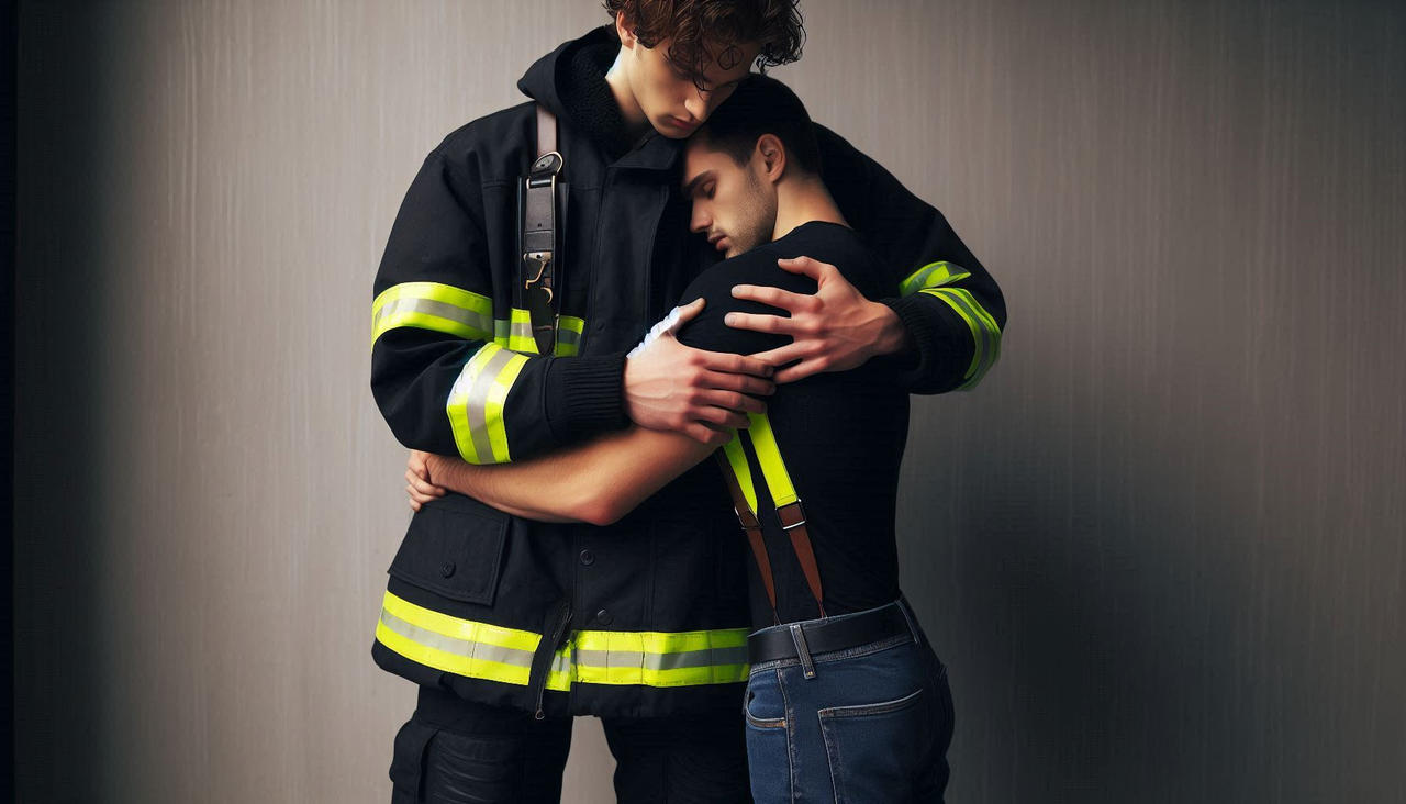 Dispatch Hug Firefighter Hug 3 by aiguysimagearchive on DeviantArt