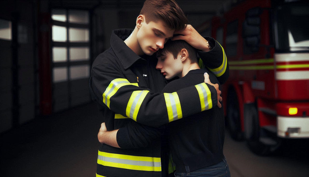 Dispatch Hug Firefighter Hug 6 by aiguysimagearchive on DeviantArt