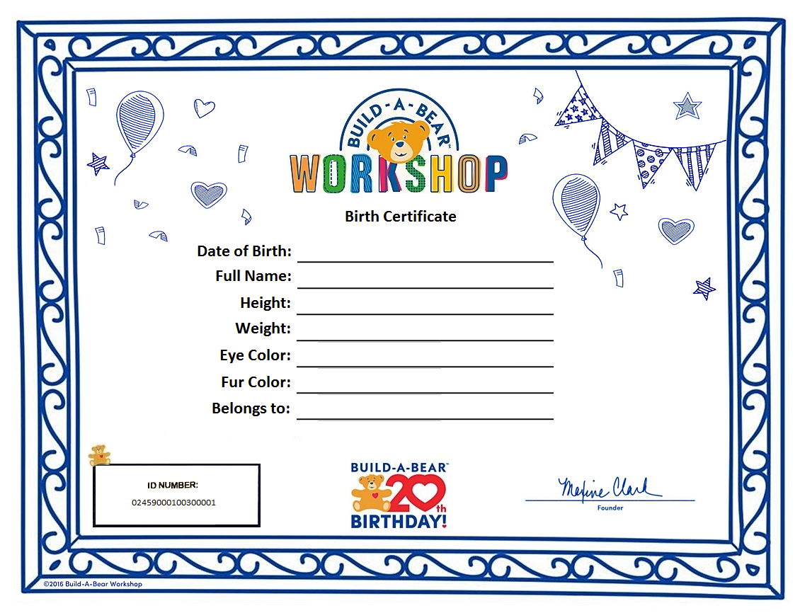 Build A Bear Certificate Template