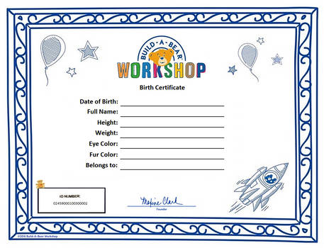 Build a Bear Birth Certificate - Version One