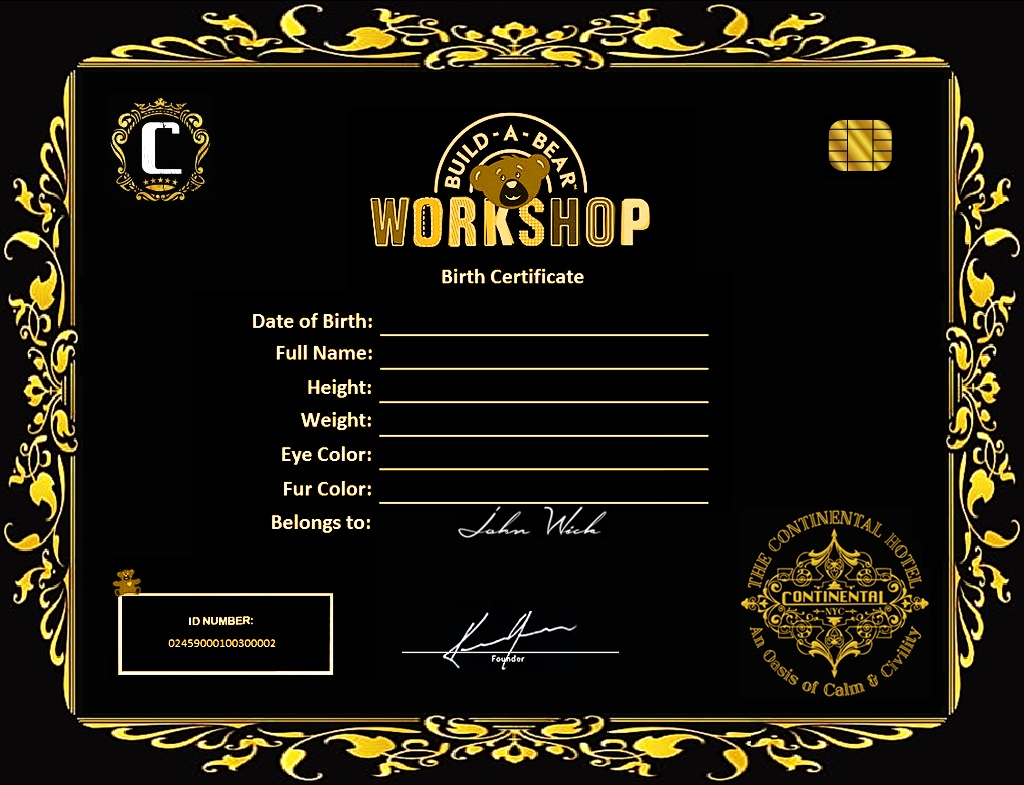 Build a Bear Birth Certificate - John Wick Edition by Snouie on With Regard To Build A Bear Birth Certificate Template Build a Bear Birth Certificate - John Wick Edition by Snouie on With Regard To Build A Bear Birth Certificate Template