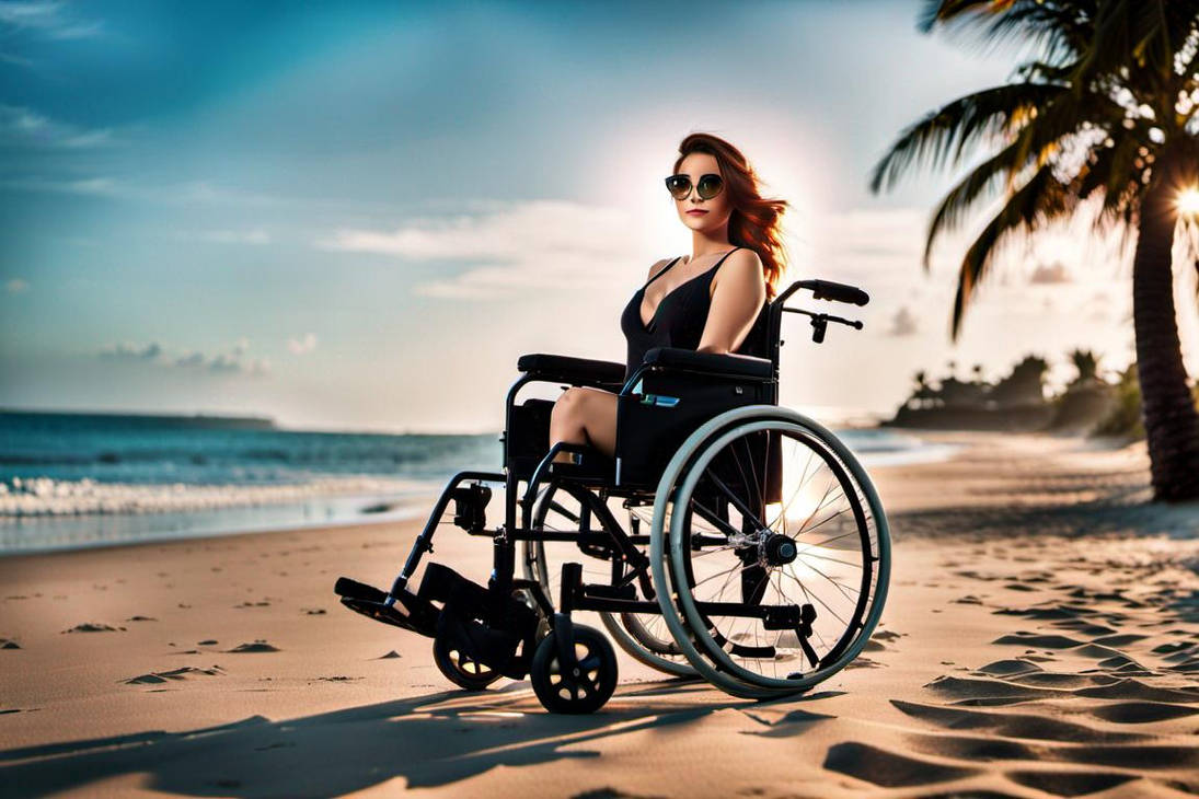 Limbless woman at the beach