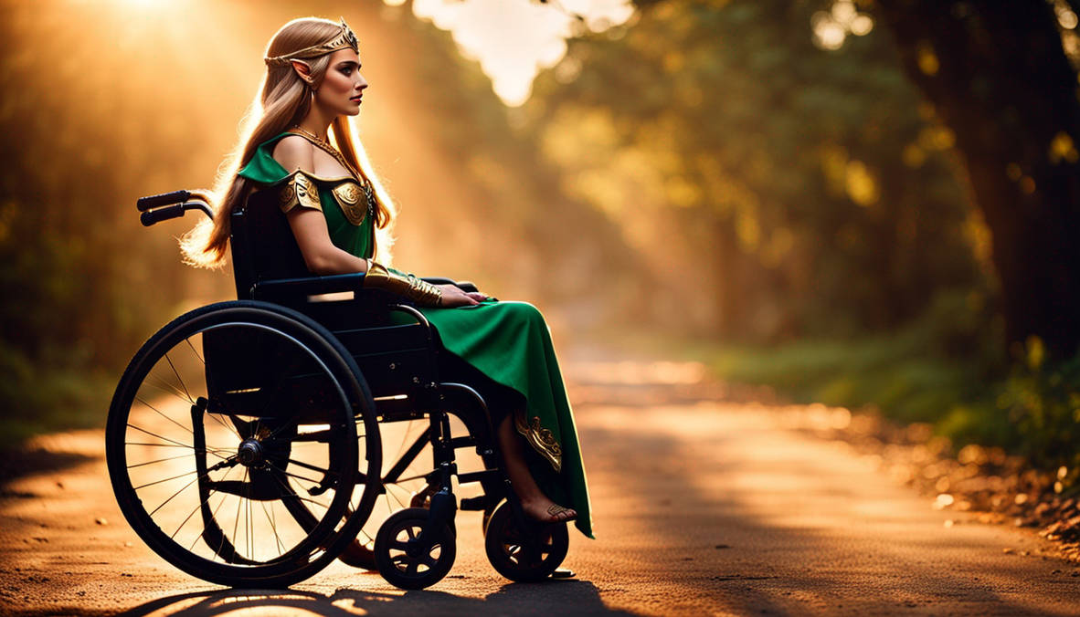 Princess zelda but she is sitting in a wheelchair,