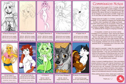 Commission Price Sheet