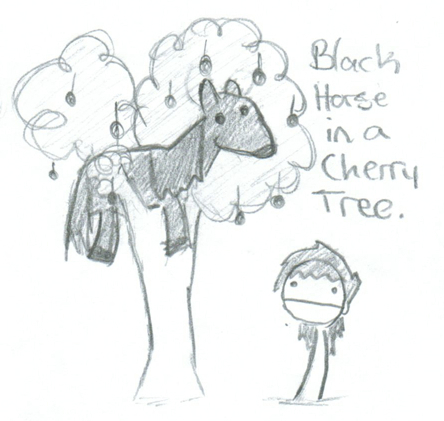 Black Horse in a Cherry Tree
