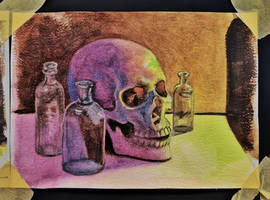 Watercolor Skull and Bottles Copy