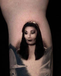 Morticia Addams Micro Portrait Tattoo|Pony Lawson