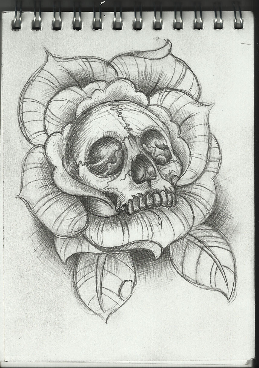 cool drawings of roses and skulls