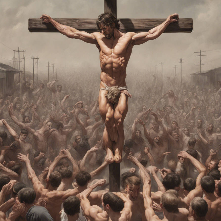 Crucified Rac Naked muscular man crucified in front of a crowd by Muscledairy on ...