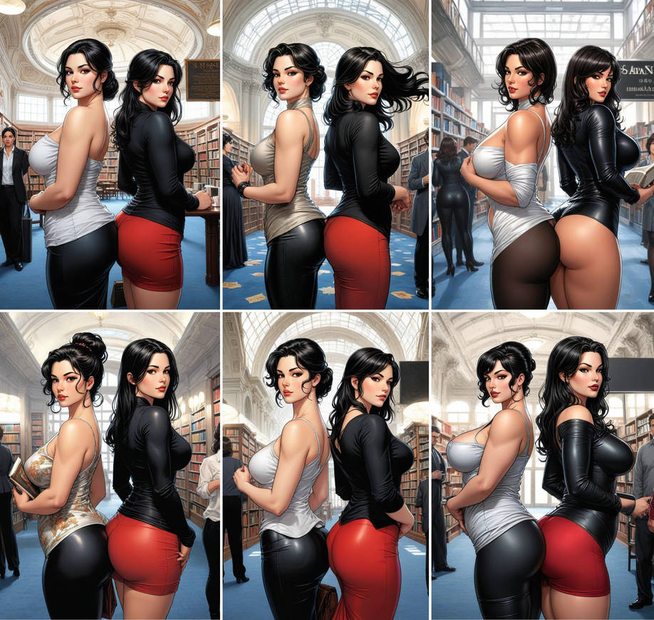 Ally And Cassie Back To Back In A Library