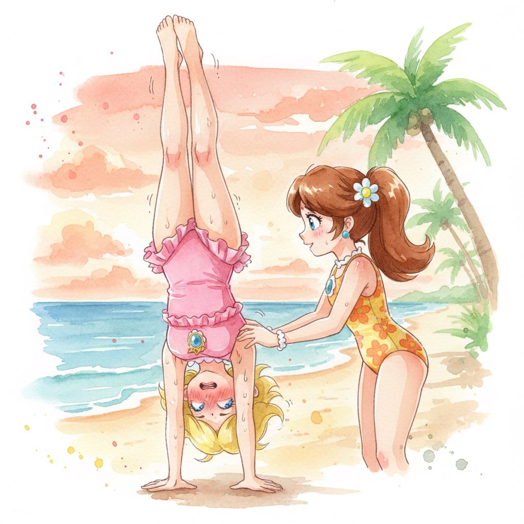 Daisy Handstand Daisy help peach do a handstand on the beach by batman714 on DeviantArt