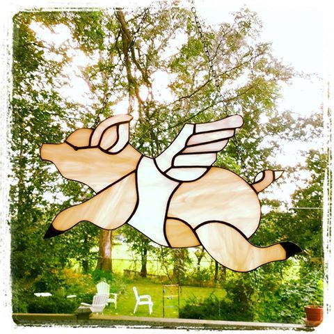 Authentic Tiffany Style Stained Glass Flying Pig