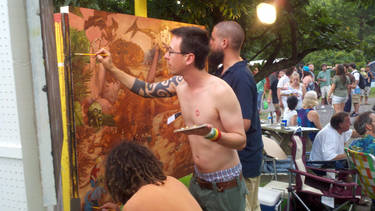 Artist painting in public