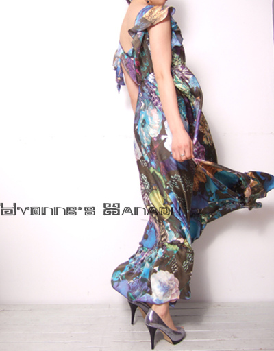 Blue Silk Satin Maxi Dress 6