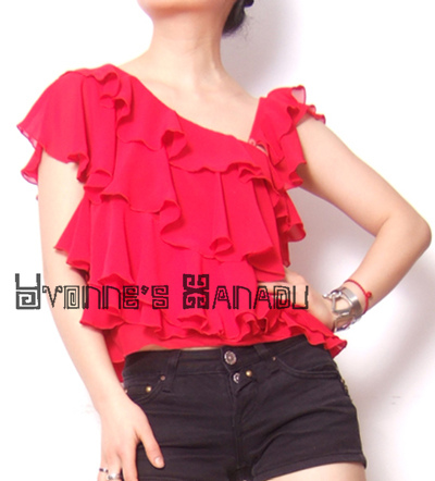 Sexy Red Chiffon Ruffles Top 1