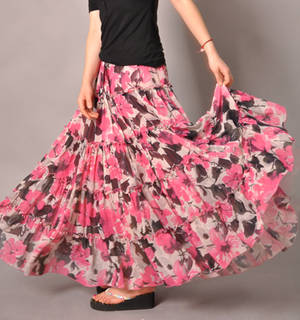 Pink White Brown Floral Skirt1
