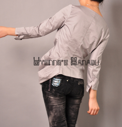 Grey Cotton Pleated Blouse 9