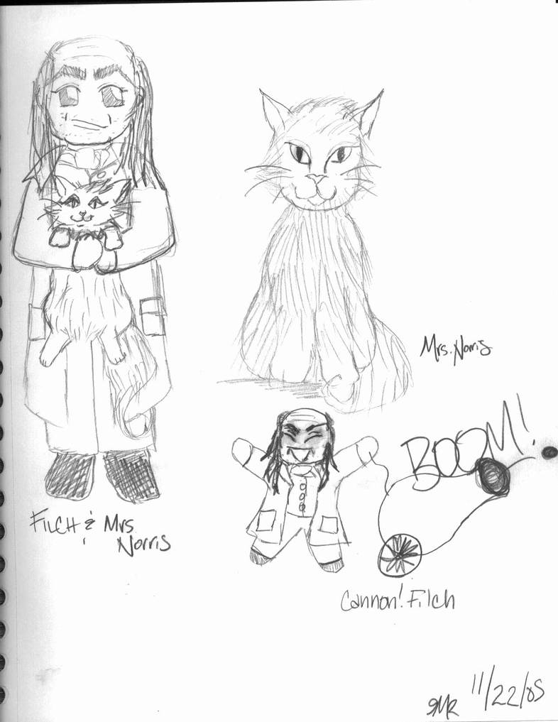 Filch and Mrs. Norris-palooza by ladybluesteel on DeviantArt