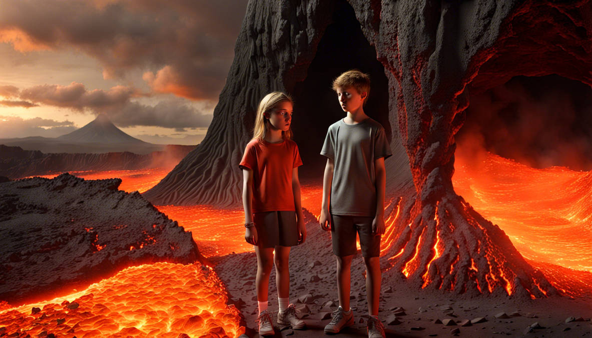 Teen Kids Explore Active Volcano Passages 3
