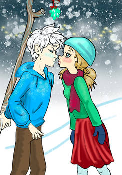 kiss under mistletoe