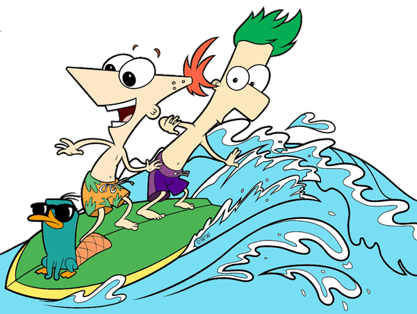 Phineas and Ferb surfing on Perry's back - Drawception