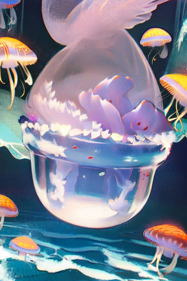 Pixai- Clear Purple Jellyfish Going Down